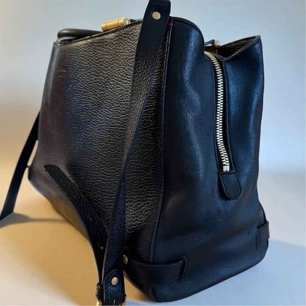L.K. Bennett London Tt Julia Black Leather Satchel Gold Hardware Crossbody Bag